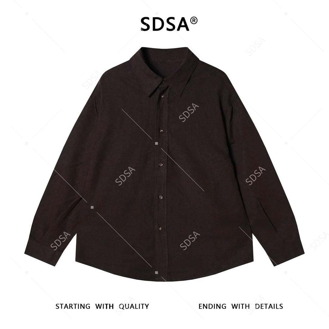 SDSA男士秋冬新款痞帅男装极简风纯色长袖翻领衬衫宽松百搭衬衣