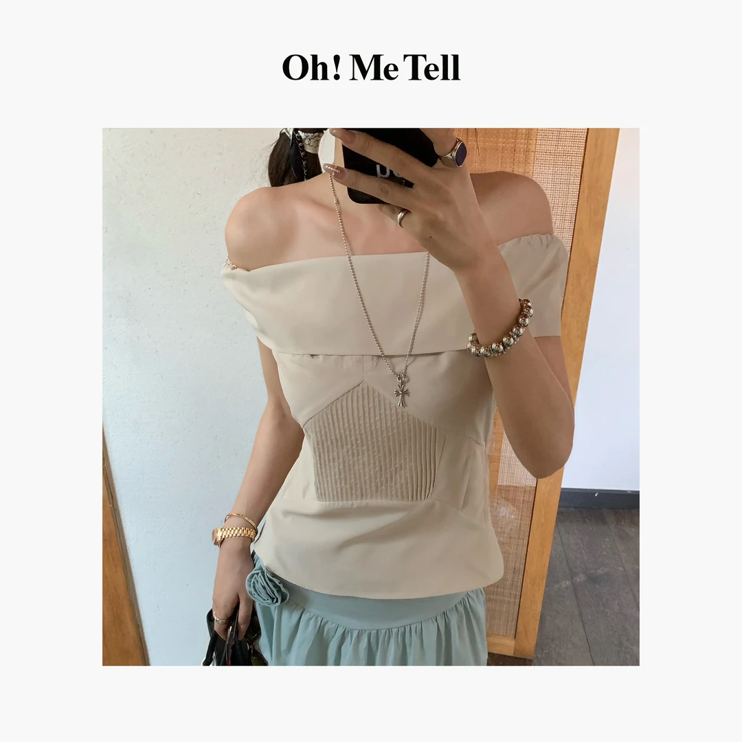Oh！Me Tell【虞书欣同款】一字领露肩修身显瘦短款无袖雪纺衬衫