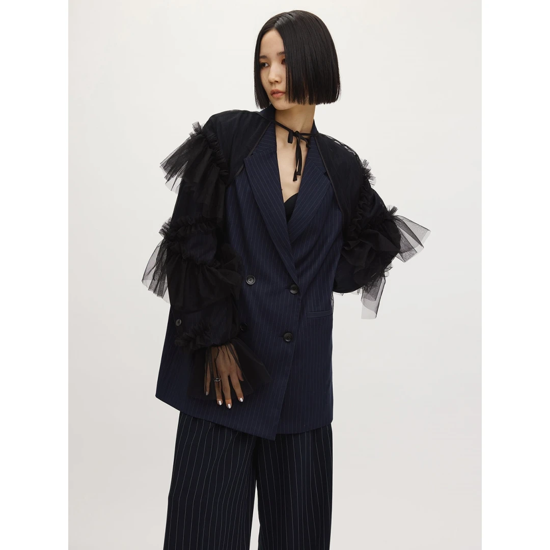 【DD外贸】春季新款 代 透视薄纱上衣短款显瘦高级感气质外套