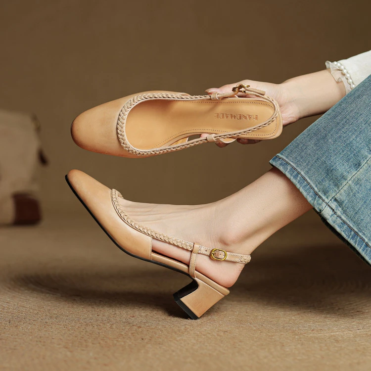 5cm 法式气质通勤百搭粗跟时装凉鞋夏季韩版小众简约时尚包头凉鞋