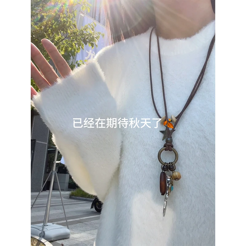 慵懒软软糯糯秋季奶fufu毛衣男女圆领宽松加厚仿马海毛针织衫内搭