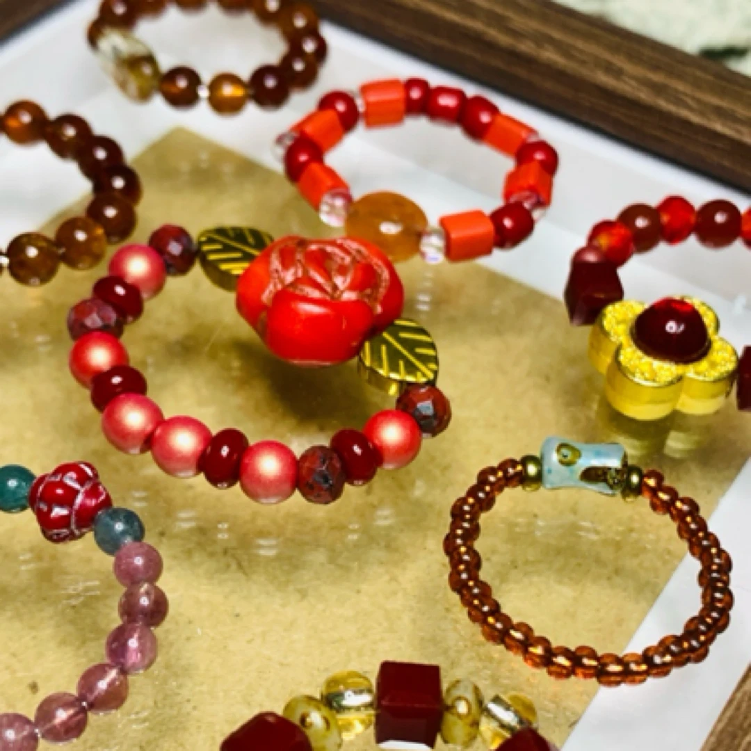 合金琉璃戒指 原创手作耳环项链戒指复古夸张vintage小众水晶个性