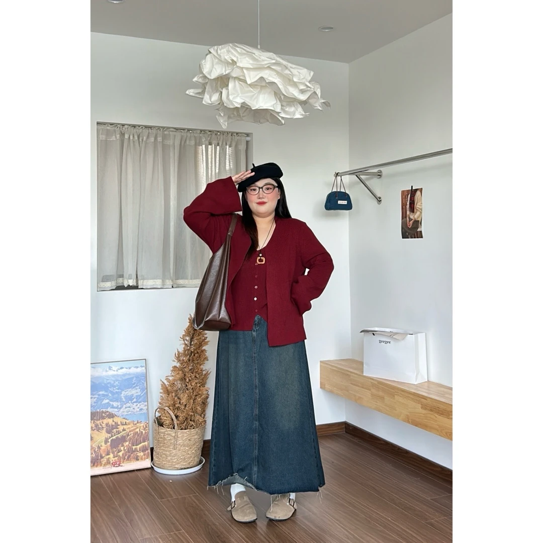 青屿衫-韩系秋季针织微胖显瘦纯色上衣两件套大码女装纯欲风气质