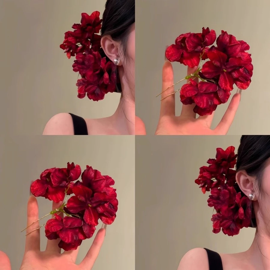 秋冬复古布艺花朵发簪女优雅气质高级感发钗甜美小众氛围感发饰女