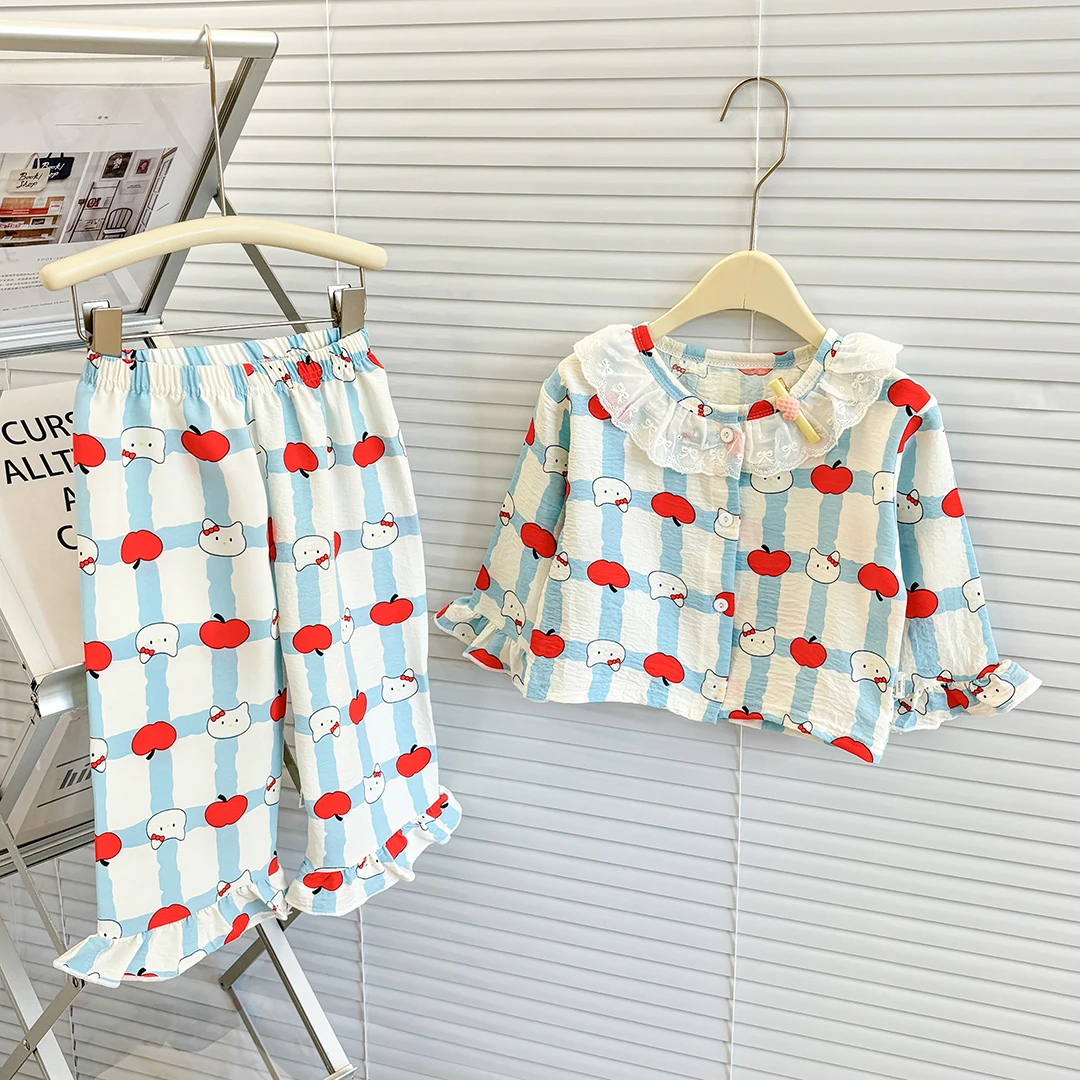 【25年新款】春季儿童长袖家居服套装女童春装清新满印宝宝睡衣套装