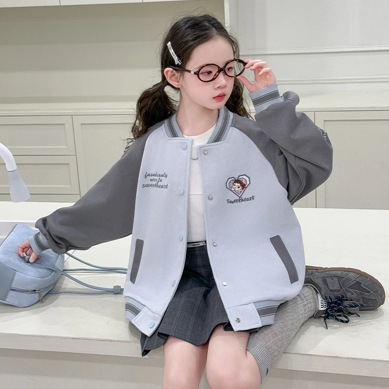 女童棒球服外套2025新款中大童女孩拼色宽松休闲洋气春秋款上衣潮