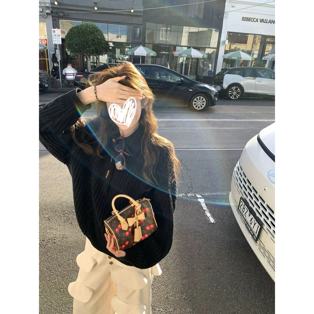 济州橙酒 麻花针织毛衣套头纽扣高领休闲韩系上衣女