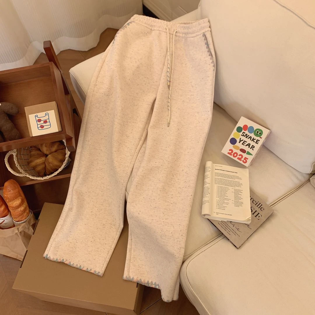 春季新款贝壳绣彩点卫裤抽绳直筒宽松运动高腰休闲FA1199