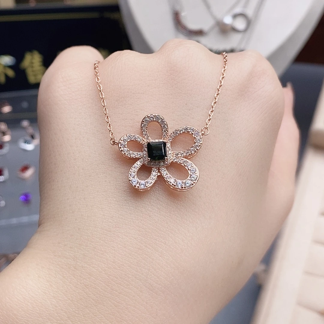 银S925镶嵌碧玺颈饰吊坠