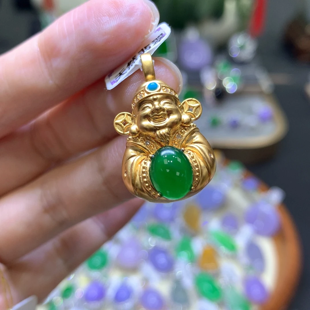 翡翠18K金镶嵌颈饰翡翠吊坠项链