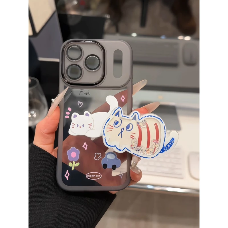 白猫适用苹果17pro手机壳16PM金属镜框防摔华为p70荣耀女oppo小米