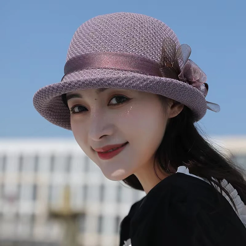 春夏季女士新款时尚礼帽薄款透气韩版卷边盆帽百搭时尚帽夏季凉帽