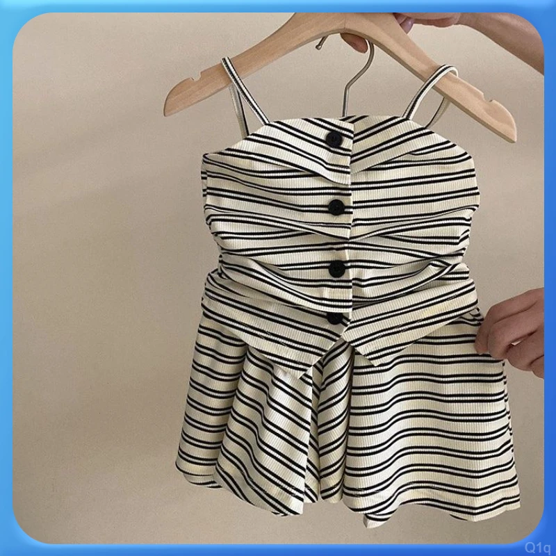 甜美女童套装3岁女童套装韩版夏季女童两件套女童休闲套装吊带背