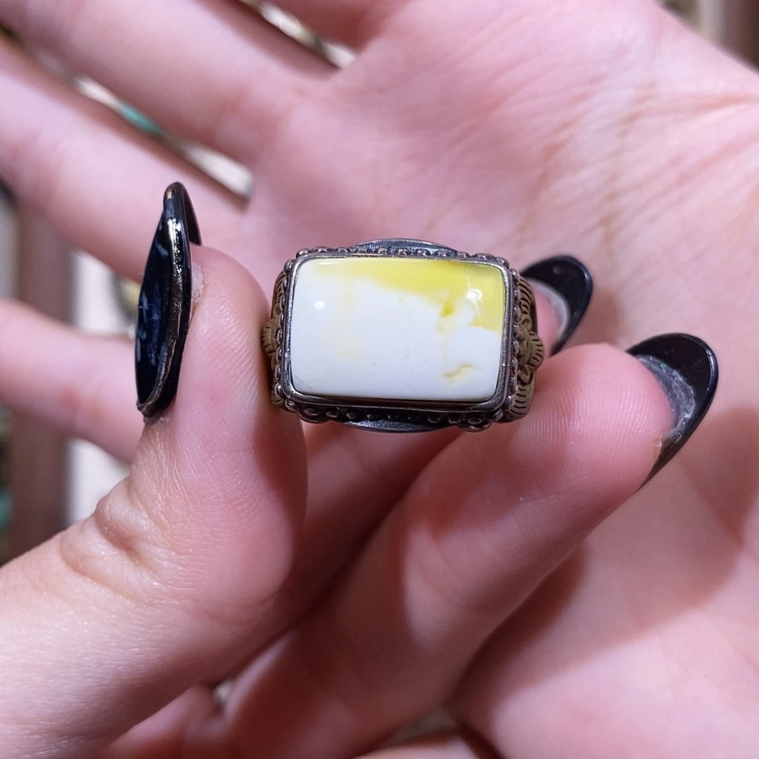 琥珀银S925镶嵌戒指戒指