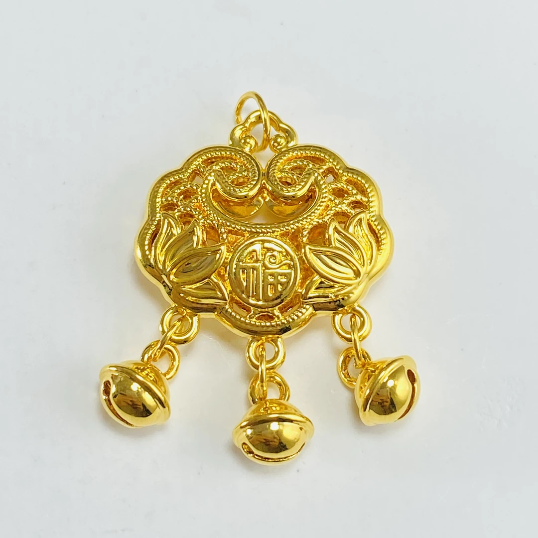 足金999 黄金福字如意铃铛福锁吊坠 1.45
