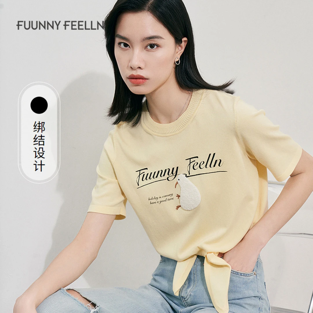 【达人专属】仿佛上衣T恤纽扣套头针织印花打底女士常规款FZ00500
