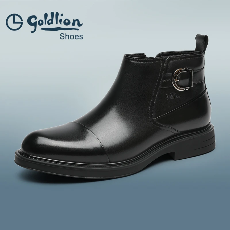 金利来男鞋25年新款商务休闲时尚冬季加绒保暖真皮皮靴520540239