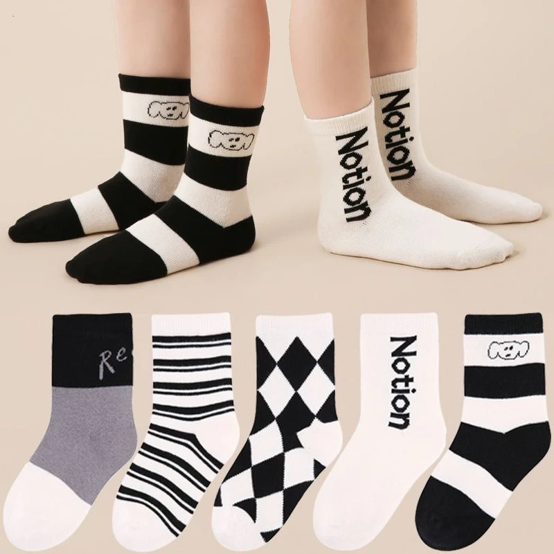 儿童袜子2025秋冬季新款男童女童条纹舒适时尚洋气潮袜中筒袜潮流