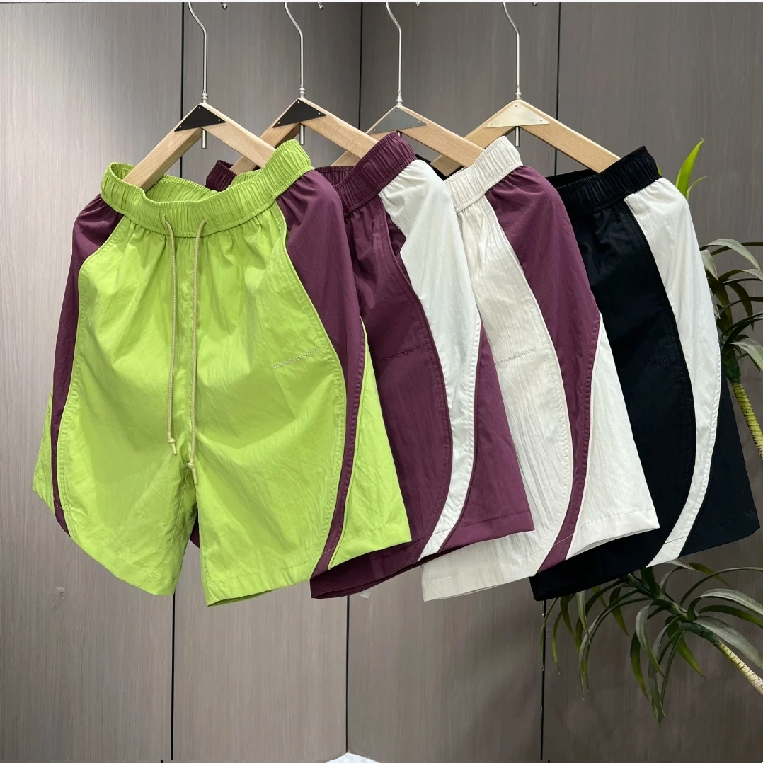 夏季薄款拼色透气冰丝速干短裤男潮流时尚宽松百搭运动休闲五分裤
