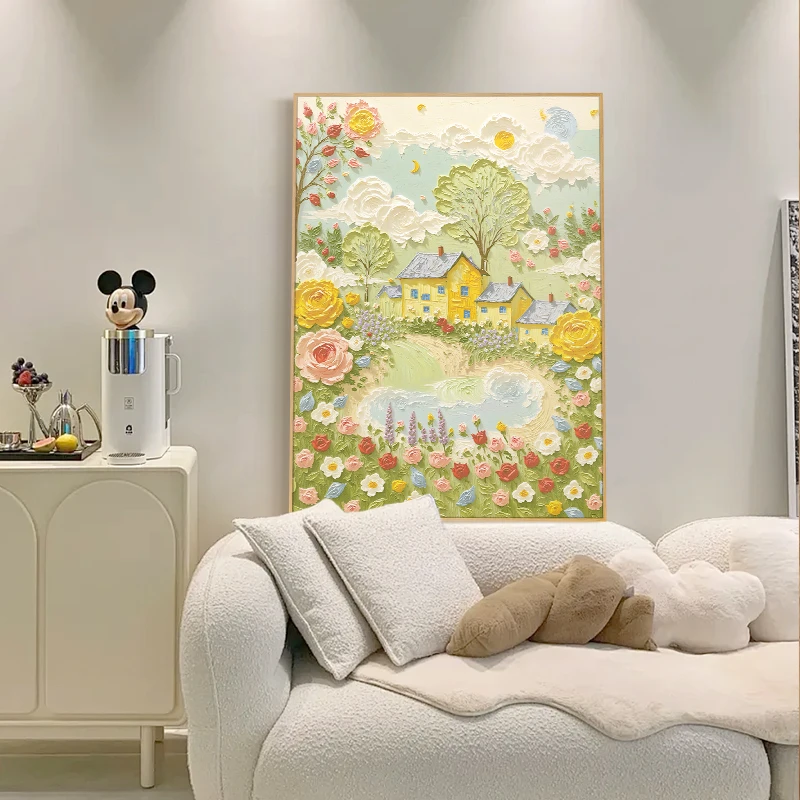 《春日》 手绘油画卧室治愈系儿童装饰画客厅梦幻风景画