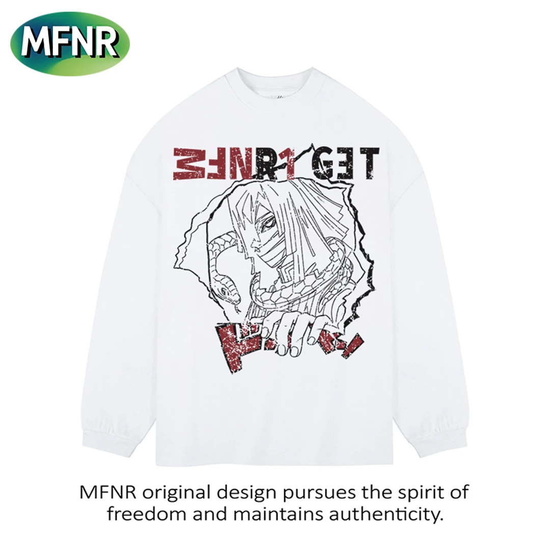 街头潮牌动漫人物印花长袖t恤男女秋冬小众重磅纯棉圆领打底上衣