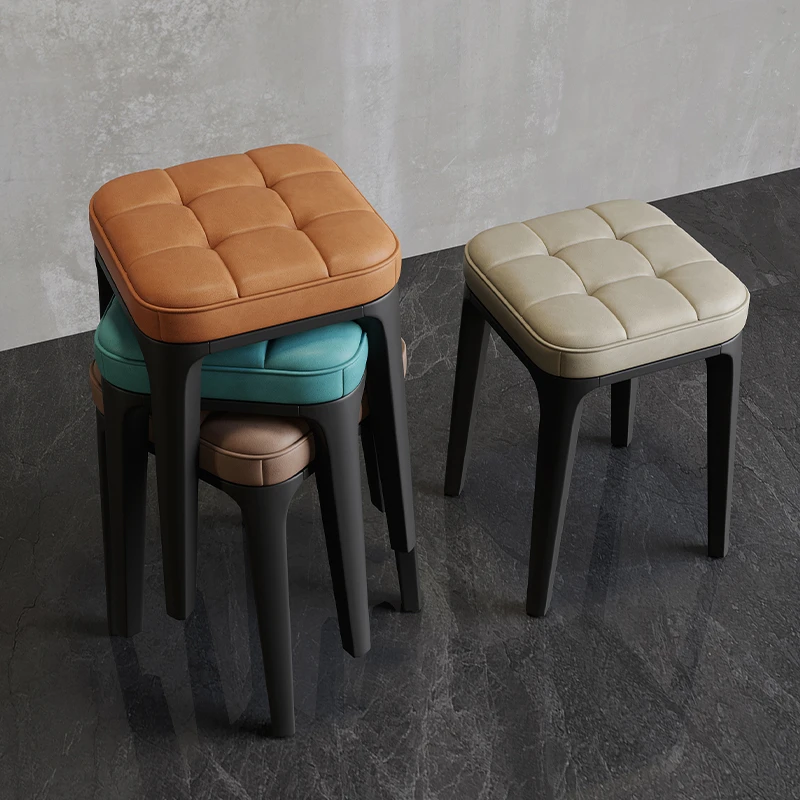 凳子家用可叠放餐凳现代简约客厅软包方凳久坐舒服备用吃饭高板凳