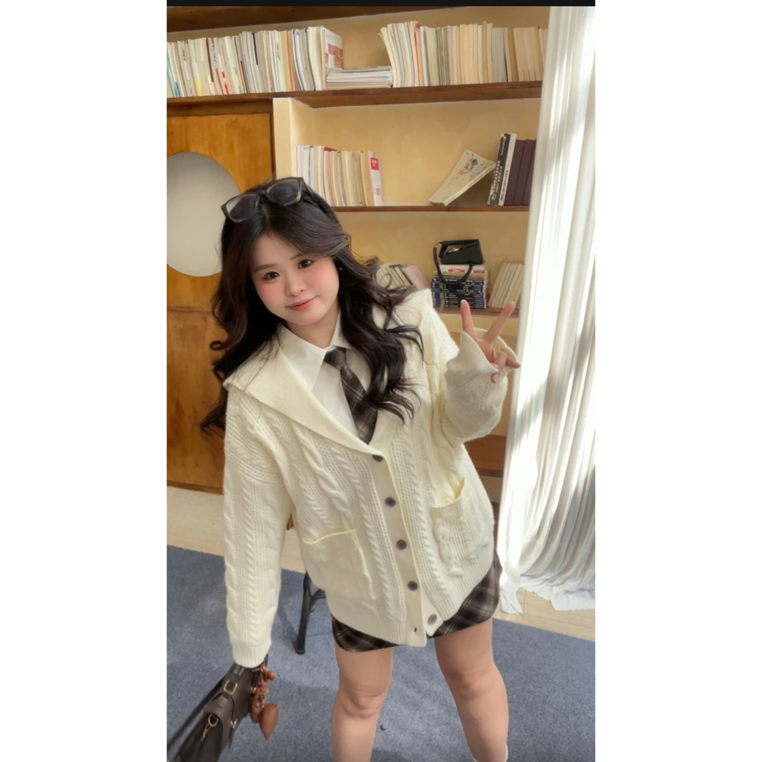 【糯糯厚乳】大头婷微胖定制慵懒学院风宽松毛衣长袖外套 L8031