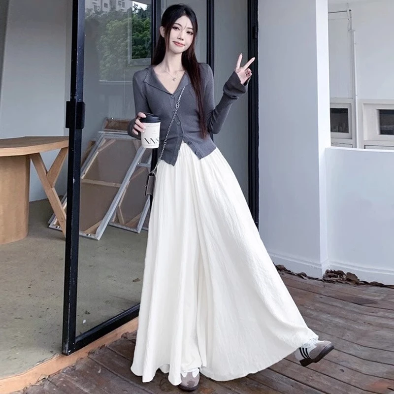 白色冰丝阔腿裤女春秋夏季薄2025新款高腰垂感小个子休闲半身裙裤