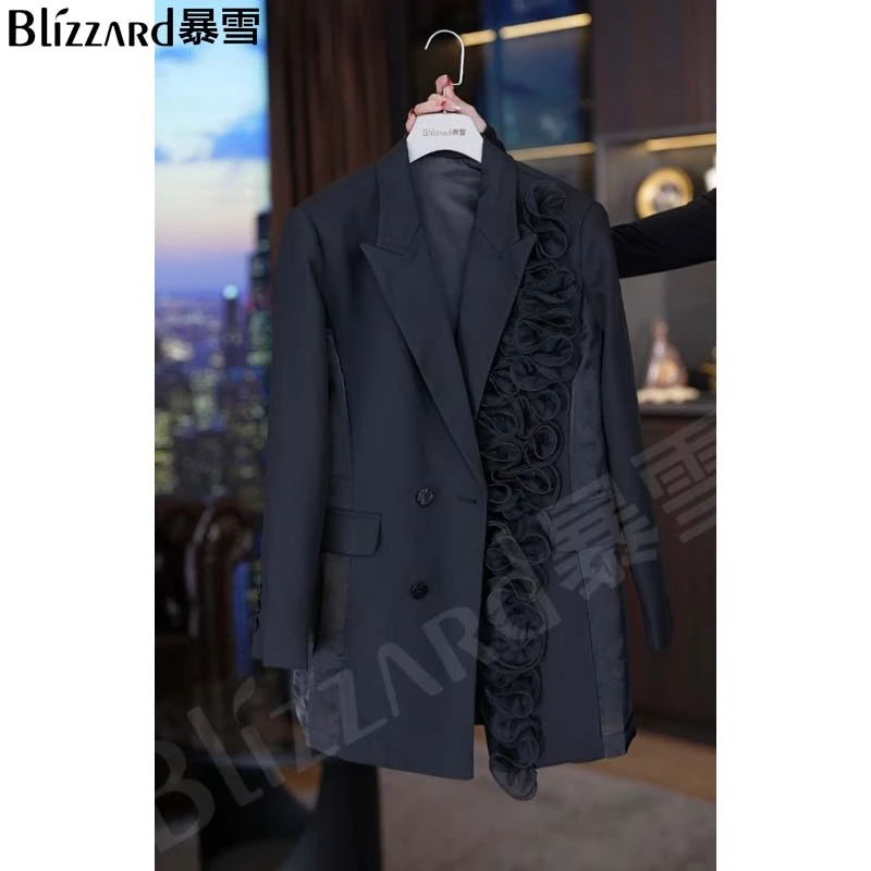 【捏褶花朵】2025新款原创设计高品质立体花朵收腰西装外套女上衣