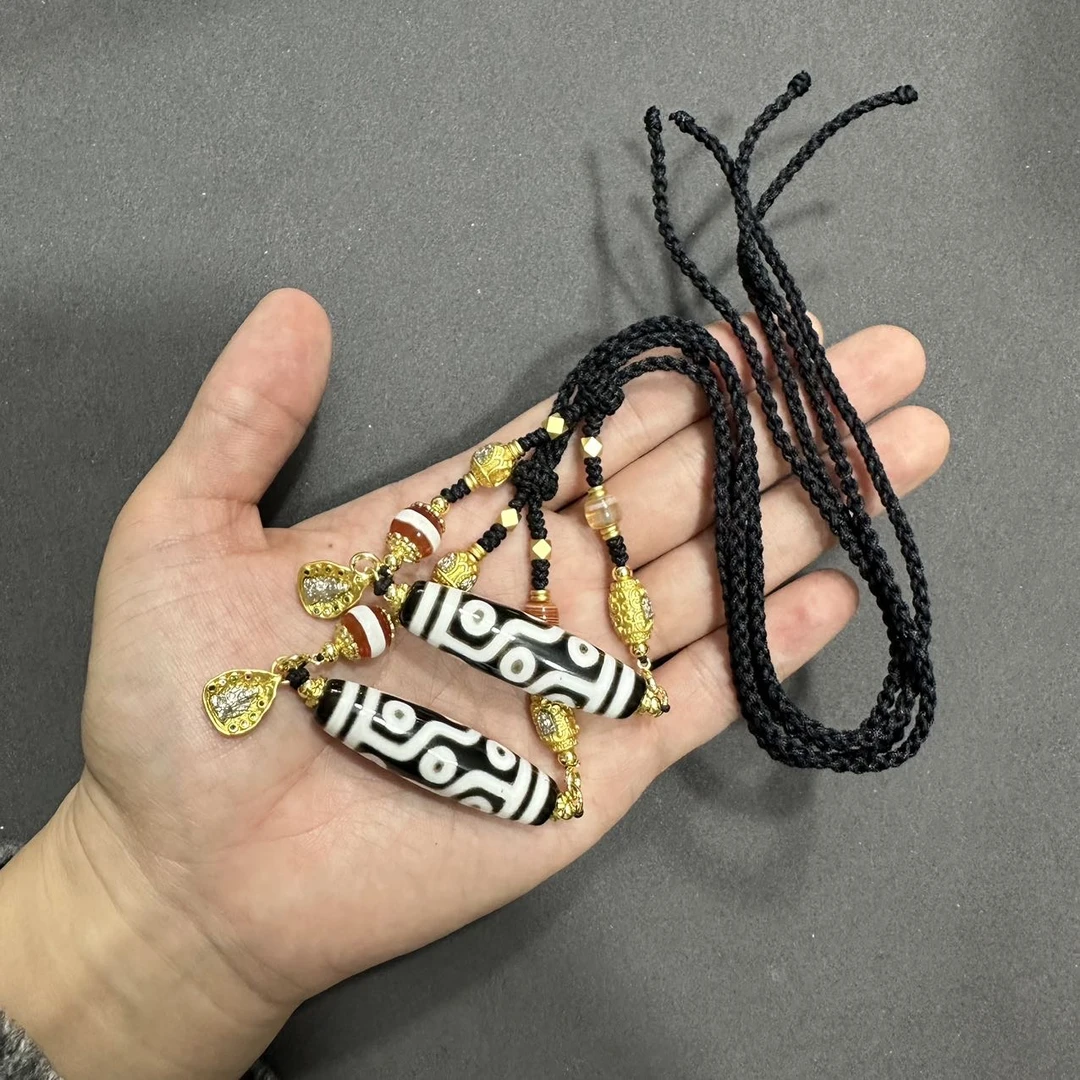 【曹掌柜精选】17 H64077-玛瑙diy脖挂（九眼）-多样性发其一-13*47mm