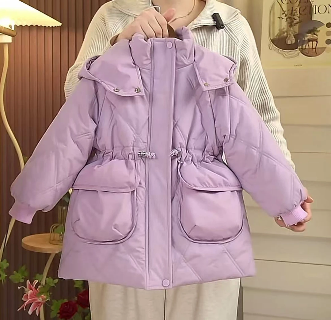 【整张棉】女童棉衣2024新款洋气女孩中长款加绒加厚一体棉