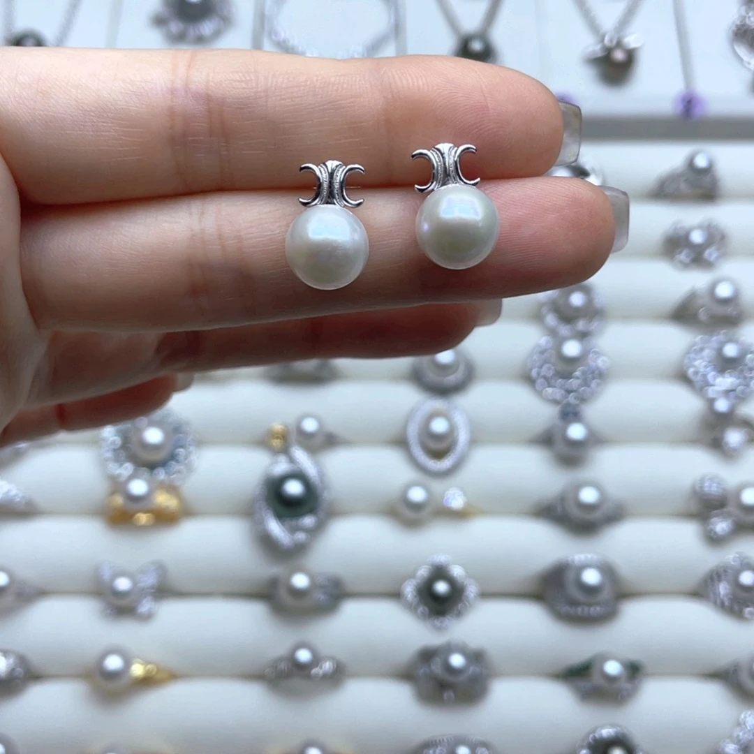 银S925镶嵌淡水珍珠耳饰