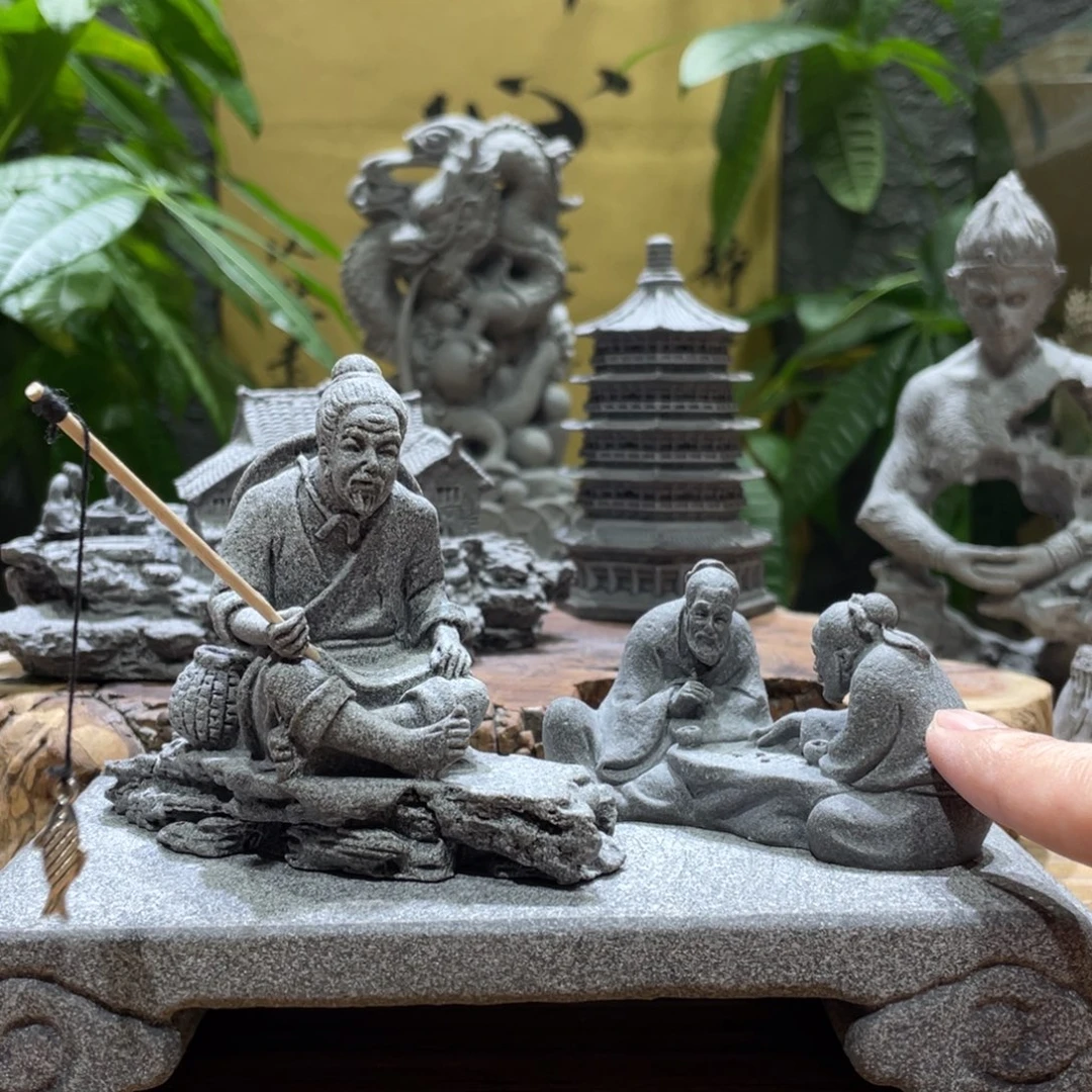 石材下棋一个钓鱼一个