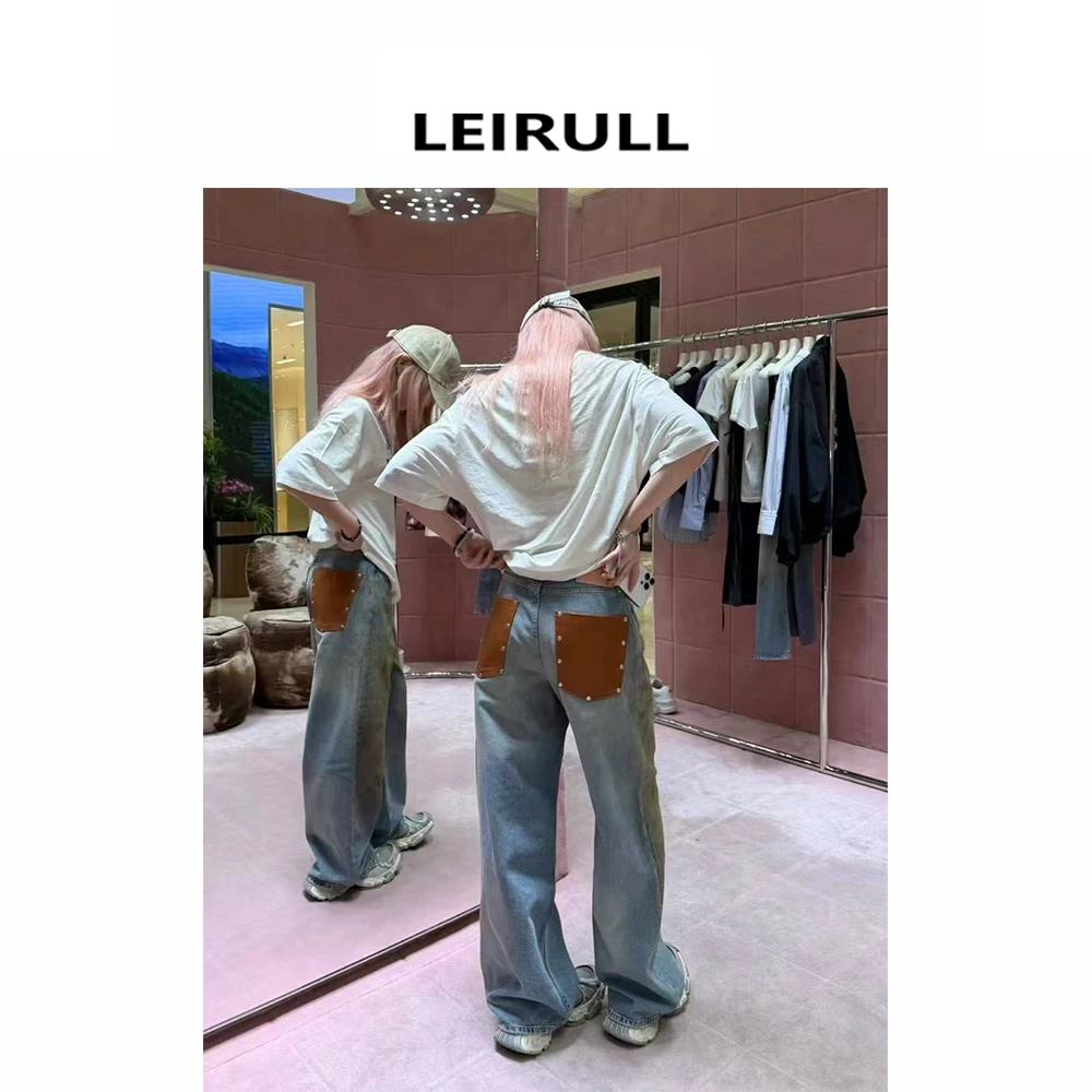 【蕾子】Ac25ss1981皮口袋脏脏直筒牛仔裤 正确版本