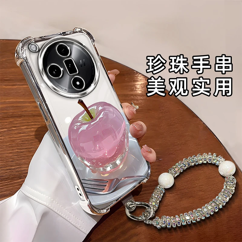 适用于【OPPO】FINDX7Pro时尚创意水晶苹果全包电镀四角防摔手机