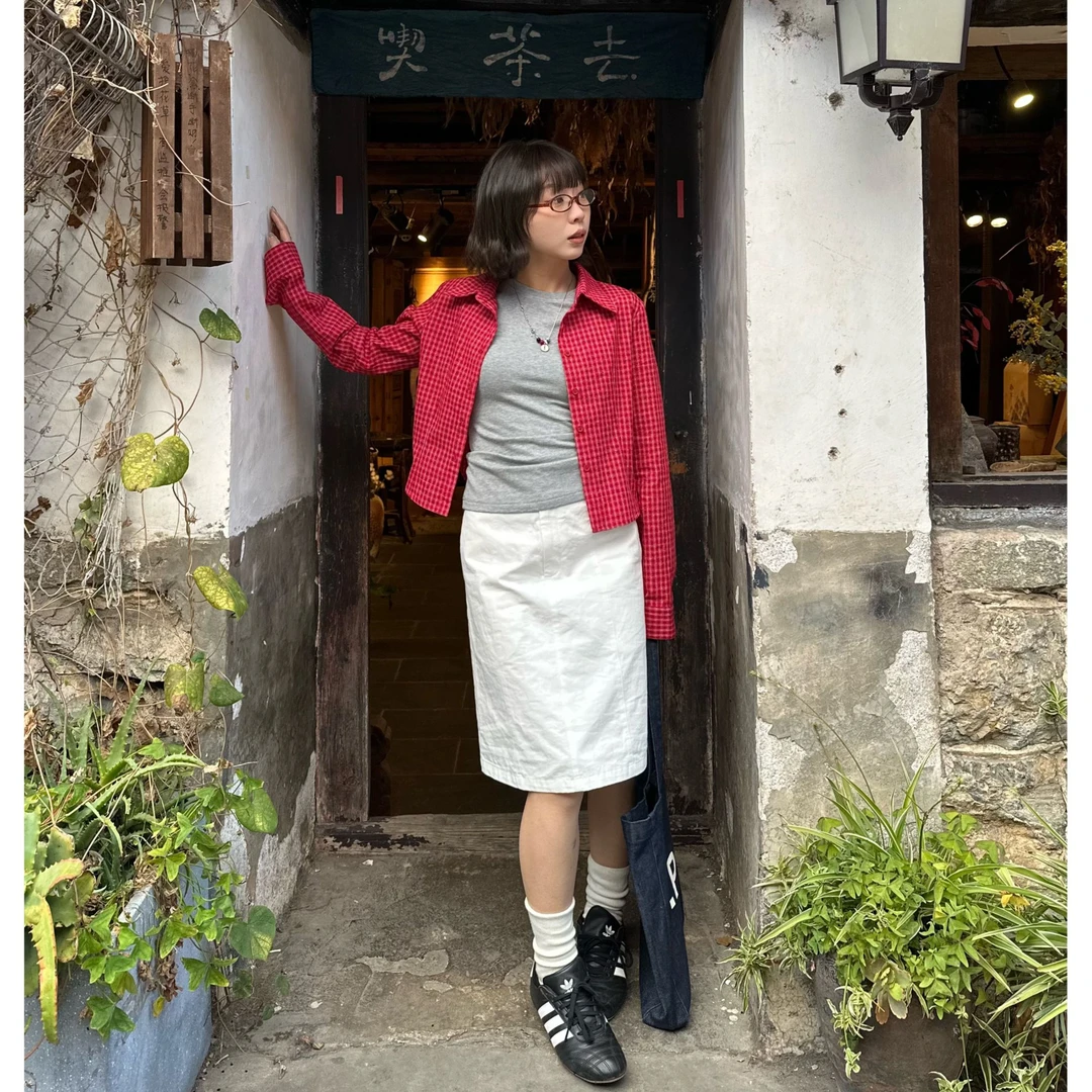 Our2【时髦中裙】休闲百搭白色短裙【X5215】