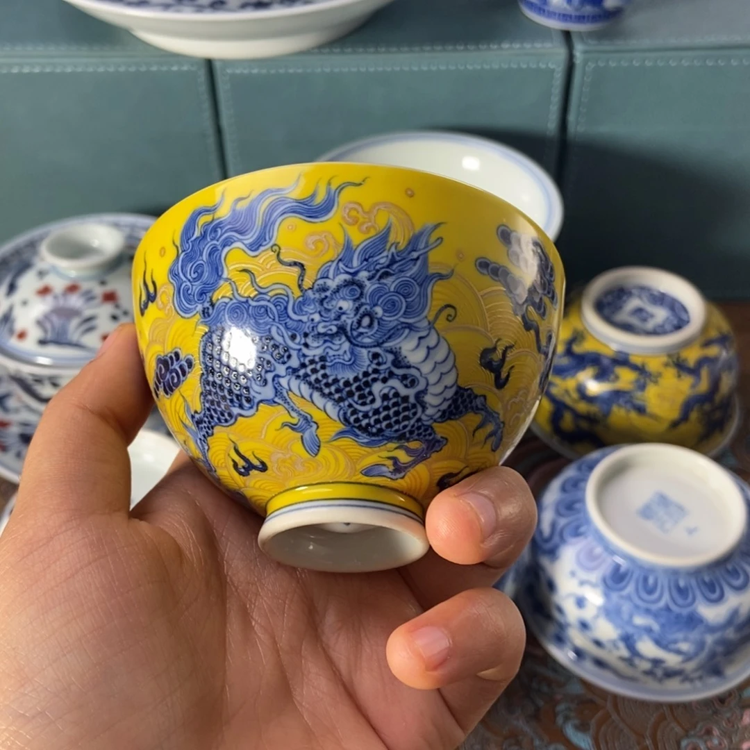 杯水造黄釉 麒麟鸡心