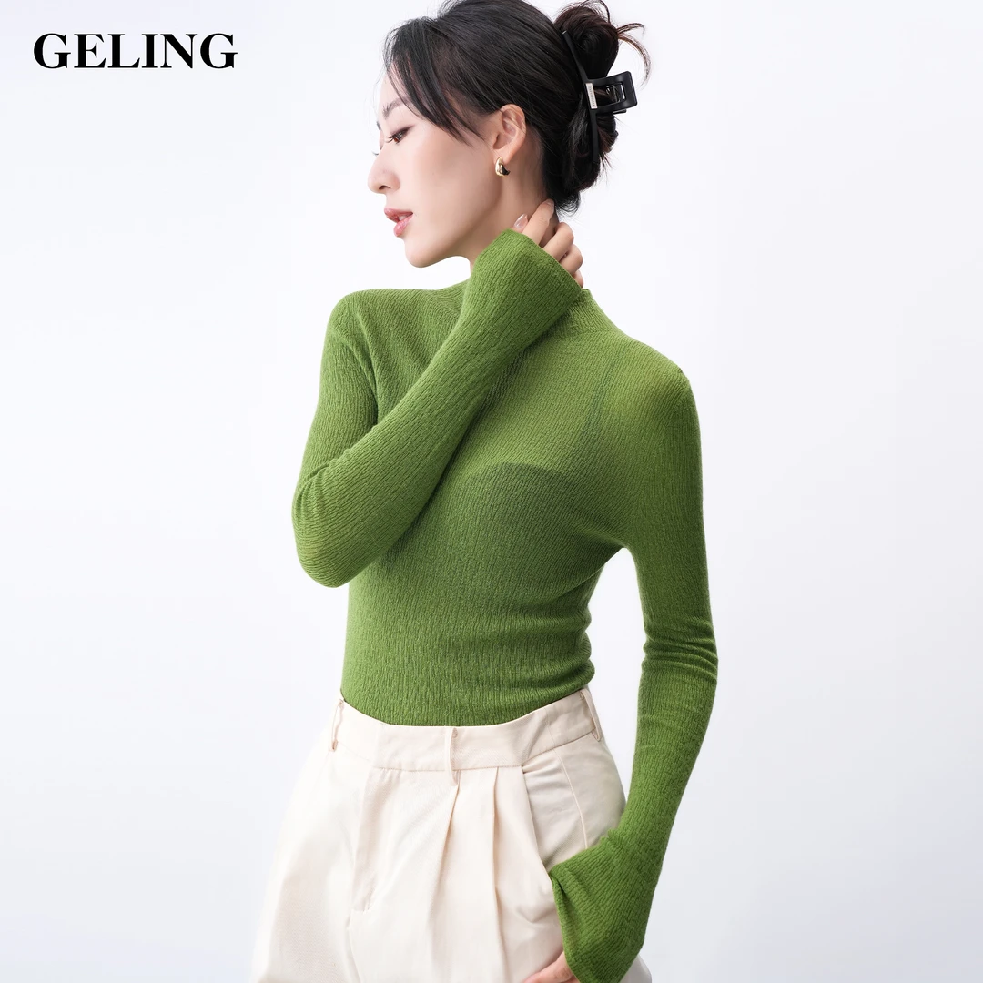 GELING/歌&玲【云茧】100%羊毛喱士花边显瘦针织衫无缝一体成型547T