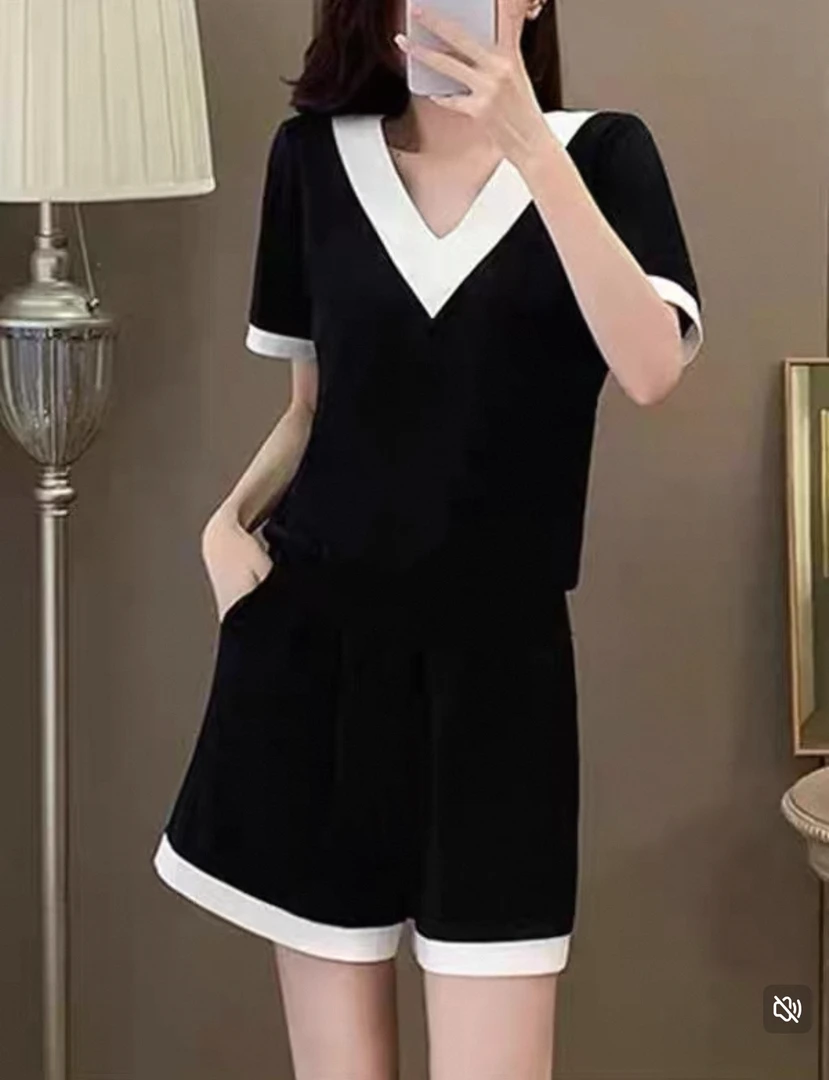 阔腿宽松休闲运动套装短裤时尚显瘦休闲夏装大码