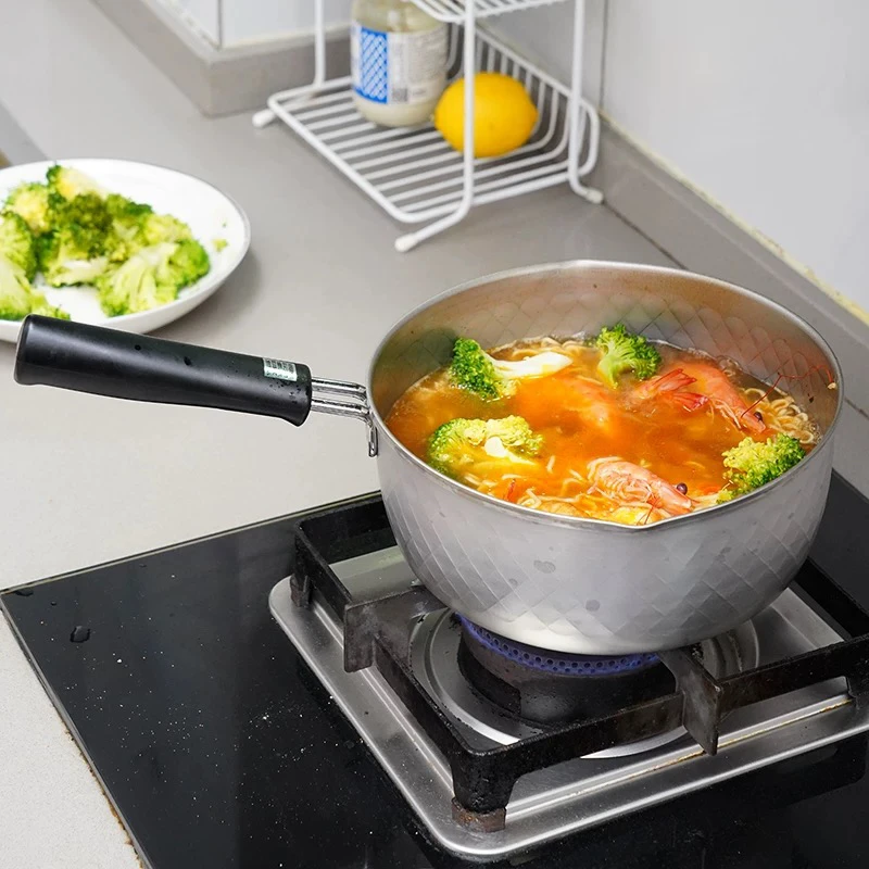 日本进口珍珠生活正品雪平锅不锈钢追木纹汤锅平底小奶锅泡面炖锅