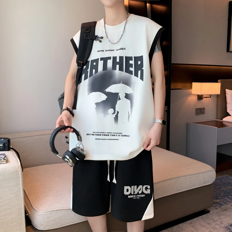 青少年无袖套装男2025夏季新款学生篮球服时尚休闲运动背心一套