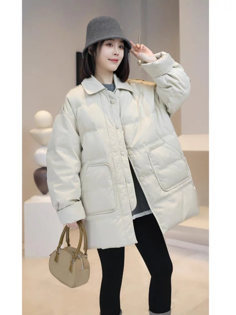 2025冬款新款高端欧货中长款棉服大口袋单排扣保暖棉服外套女