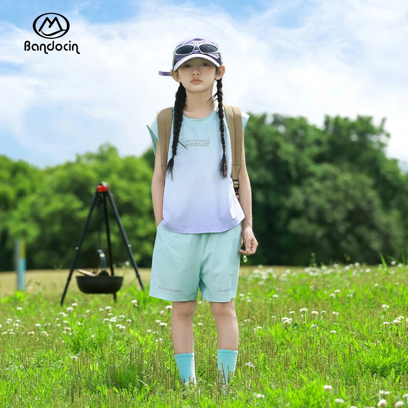 BANDOCIN/半度闲童装夏装穿搭时尚渐变色中大童短袖百搭运动套装