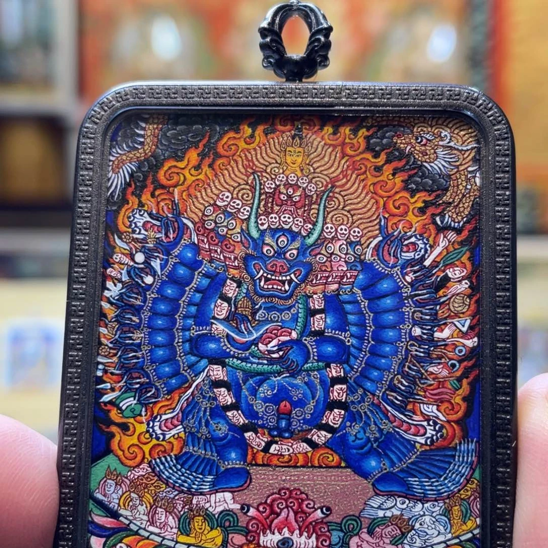 吊坠热贡纯手绘唐卡大威德金刚