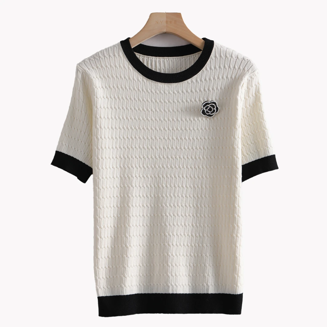 R-9282 轻薄凉爽不闷热！夏季女士舒适简约气质时尚百搭撞色针织衫