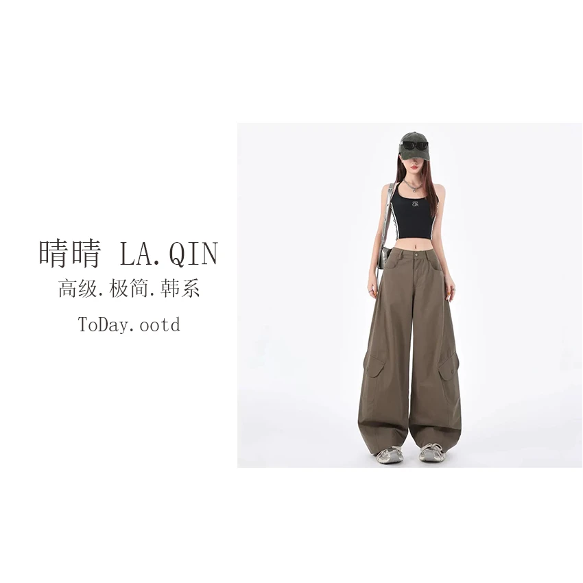 晴晴家-【美式复古】秋季韩系百搭复古街头风阔腿工装裤5744