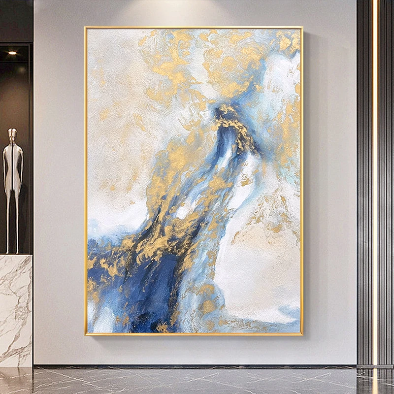 客厅装饰画星云蓝金简约油画沙发背景墙壁落地画大幅玄关走廊挂画