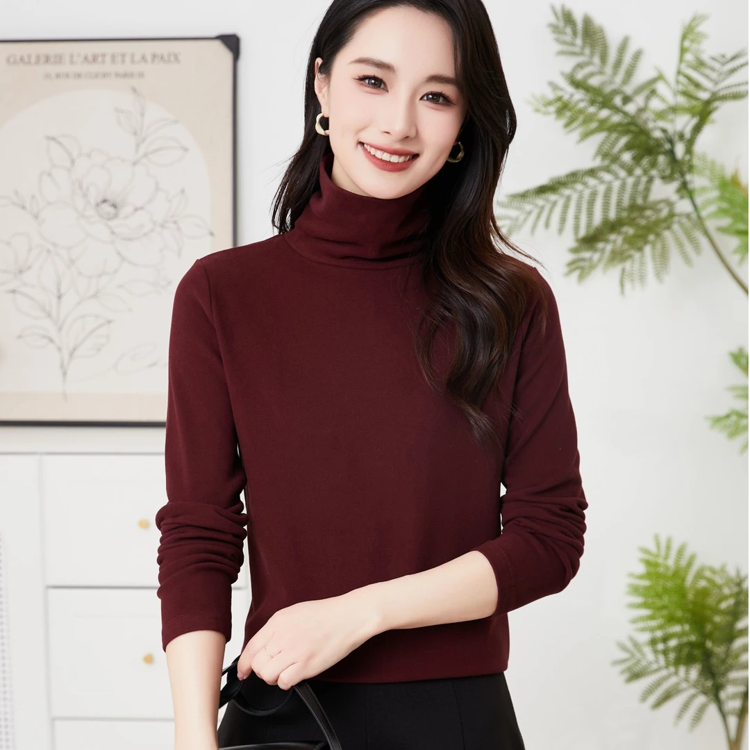 洋气双面磨毛澳绒堆堆领高领纯色女装打底衫内搭百搭长袖上衣