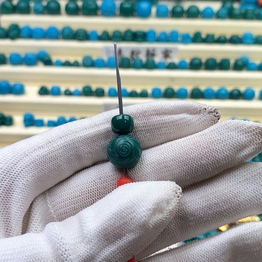 琉璃颈饰秋*科技平替 油绿色12博古+ 8老邢