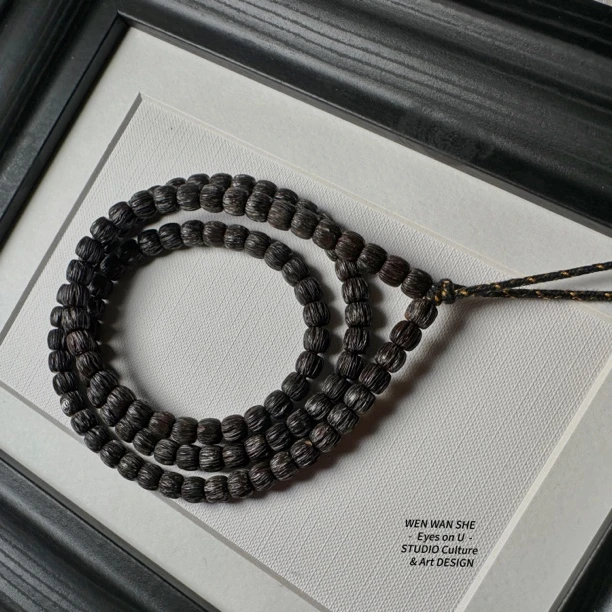 8×7「拉丝柏香」黑金油抛椰蒂手工雕刻印尼椰蒂暗黑战神108脖挂